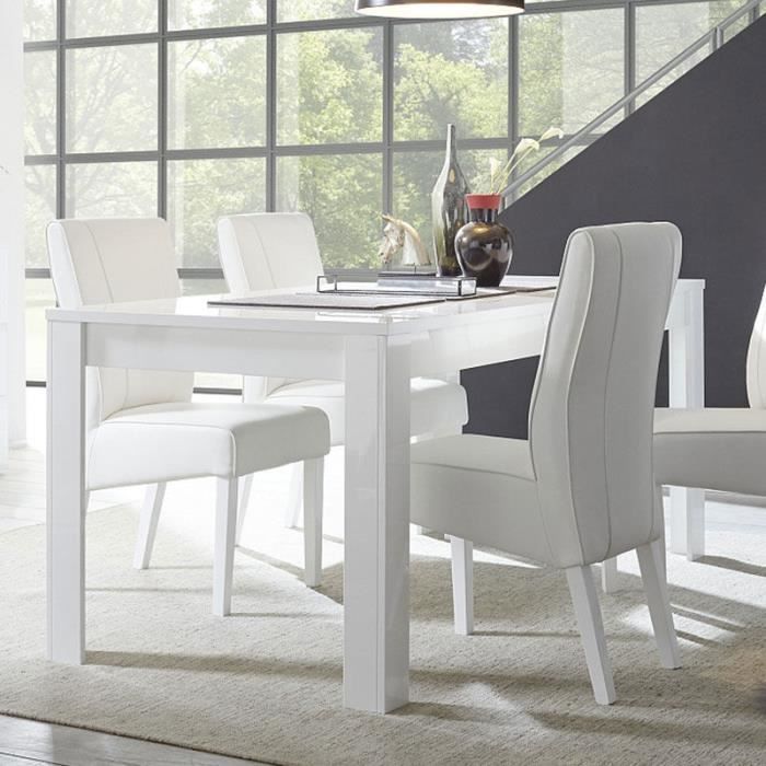 Table salle à manger design blanc laqué SANDREA 140 cm Avec 1 rallonge 140 Cm