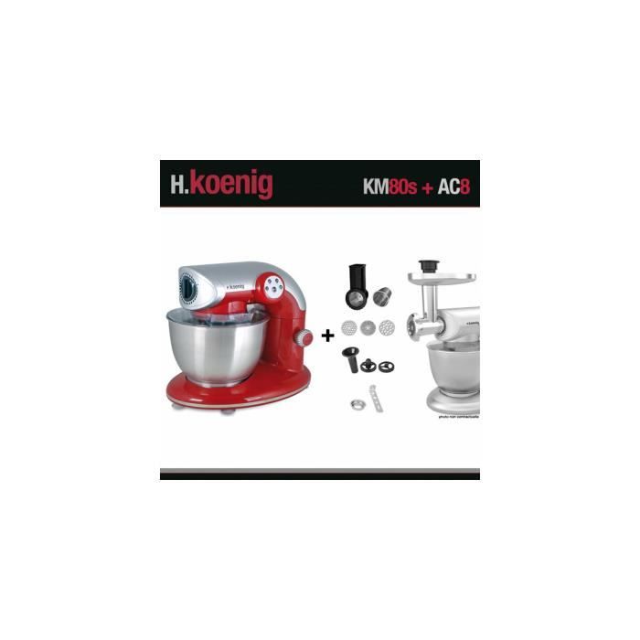Robot pétrin KM80 Rouge + Accessoires Koenig 1000W