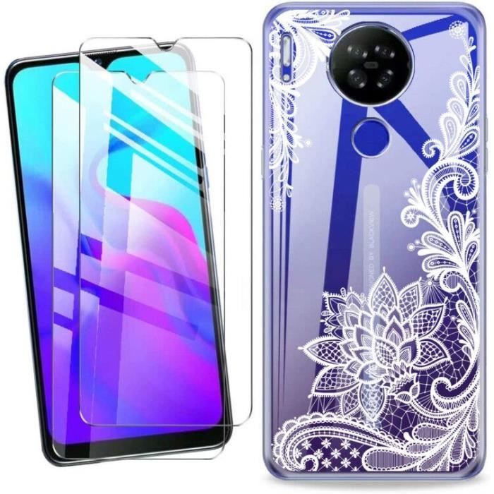 2 pièces Verre Trempé + Pour Blackview A80 2020 COQUE Neuf Fleur de dentelle Mode Transparente Slim souple en Silicone TPU Gel