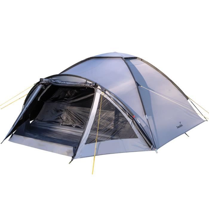Tente de camping dôme 3 places avec avancée - Tente de trekking Skandika Dale - Gris