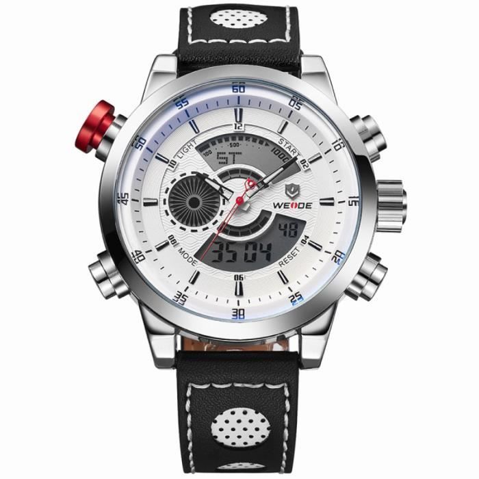WEIDE WH-3401 Montre-bracelet de sport avec chronomètre / date semaine alarme bande PU (blanc) WRISTWATCH