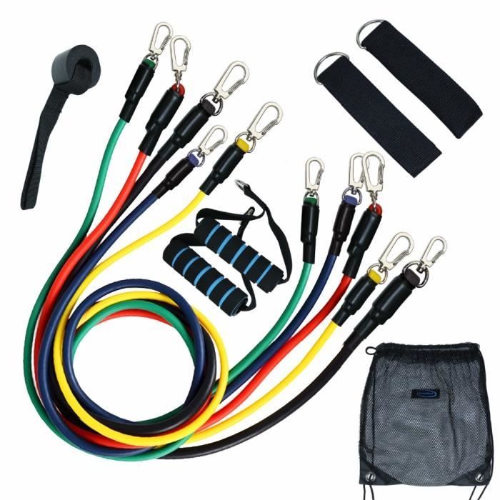 Bandes de résistance 11 pc ensemble avec ancre de porte, sangles de cheville, poignées en - Modèle: Resistance Band - HSJSTLDB03896