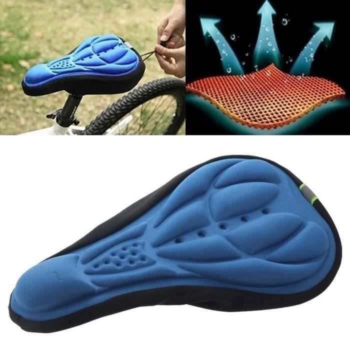 Selle de vélo 3D Lycra silicone nylon et Gel Pad Seat Couvre-selle Coussin souple Convient les types vélos Bleu