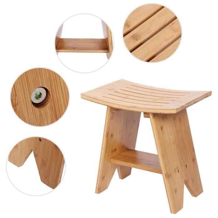 Tabouret de douche en bambou Salle de bains Spa Organisateur-CHE