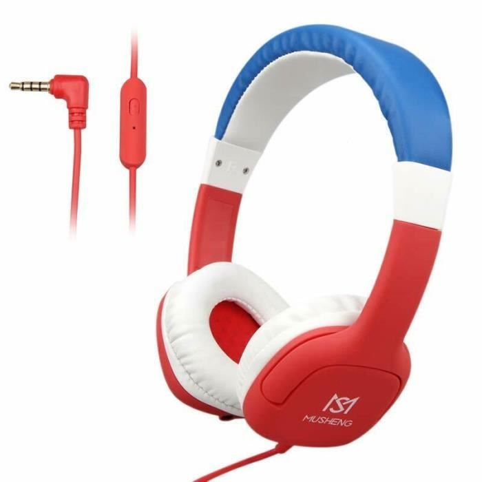 New Casque Enfant Audio Filaire - Réglage du Volume Limité - Microphone - Trou de partage Audio - pour Enfant 3-12 Ans