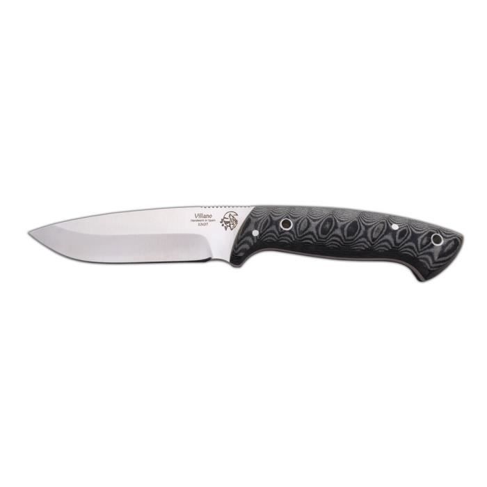 Couteau de brousse VILLANO J&V VILLANO J&V avec mango Micarta noir, lame de 10,5 cm et couverture en cuir noir, outil de