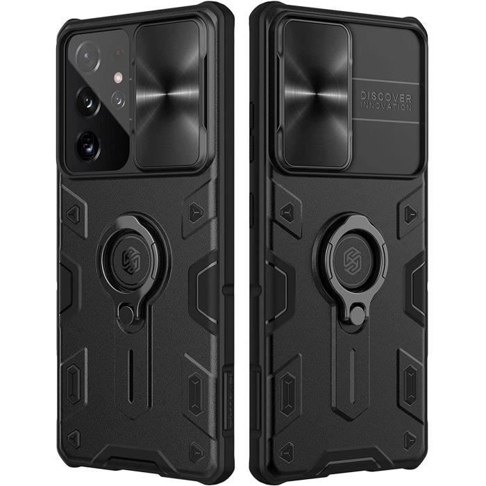 Armor Coque Samsung Galaxy S21 Ultra avec béquille et Protection Caméra, [360° Support Rotatif] [Qualité Militaire Anoir