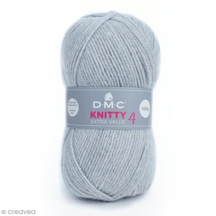 Laine Knitty 4 DMC - 100 g Laine Acrylique Knitty 4, de DMC :Coloris: Gris clair 814Matière : 100 % acrylique Poids : 100 g