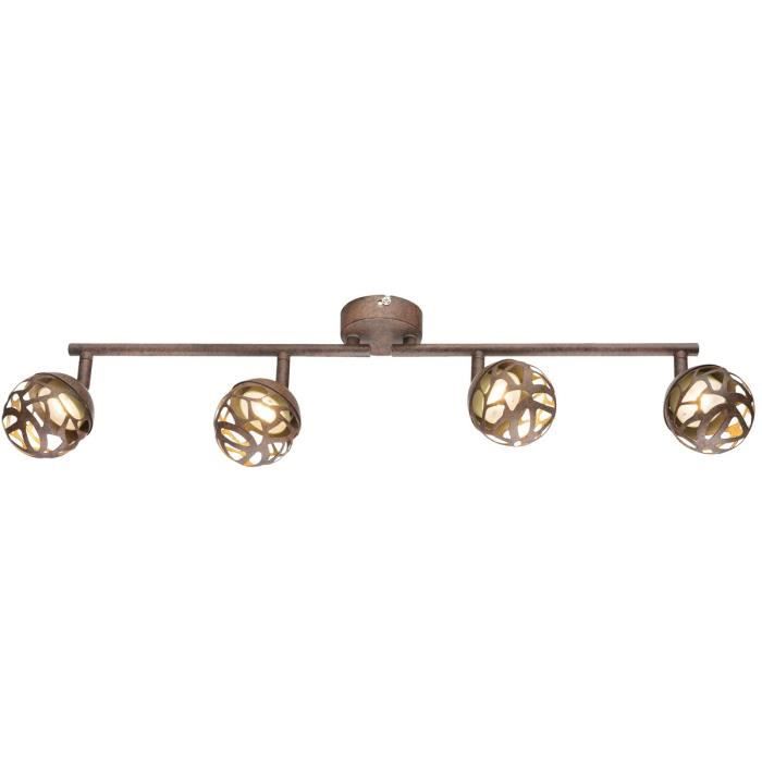 Réglette 4 spots LED OHIO en métal couleur rouille
