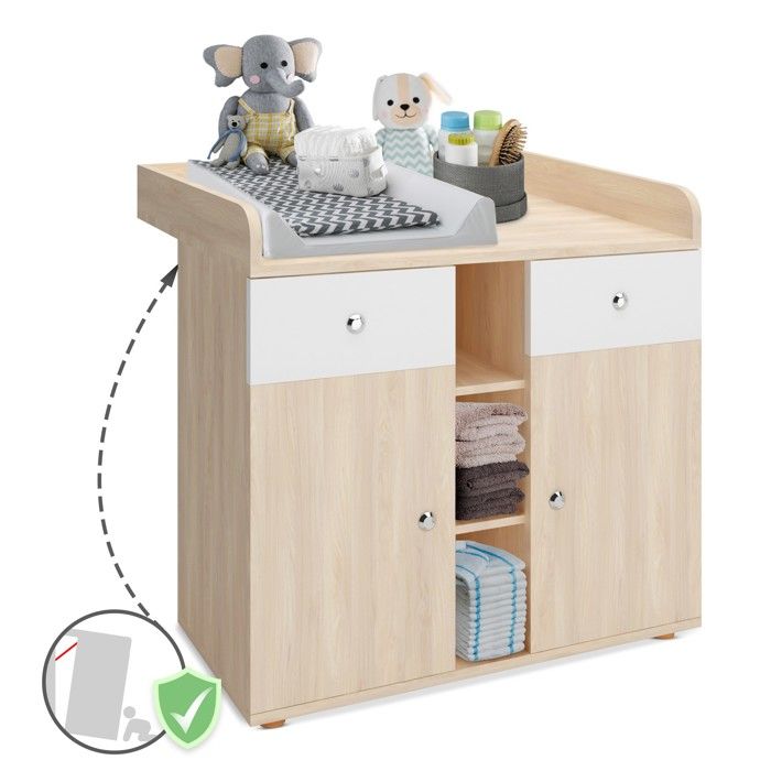 Infantastic® Commode à Langer - 2 Tiroirs, 90 x 69 x 92 cm, Hêtre - Table, Plan à Langer, pour Bébé, Chambre d'Enfant