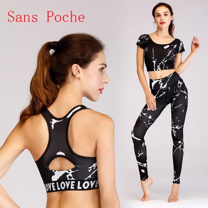Ensemble de Vêtements de Sport Femme 3 Pieces Brassière+T-shirt Court+Legging