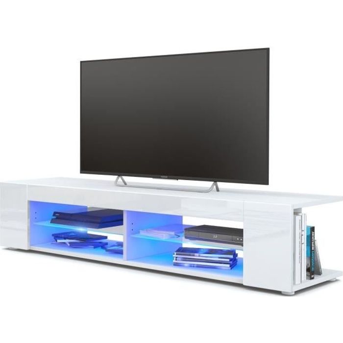 Meuble Tv blanc mat Façades en blanc laquées led Bleu