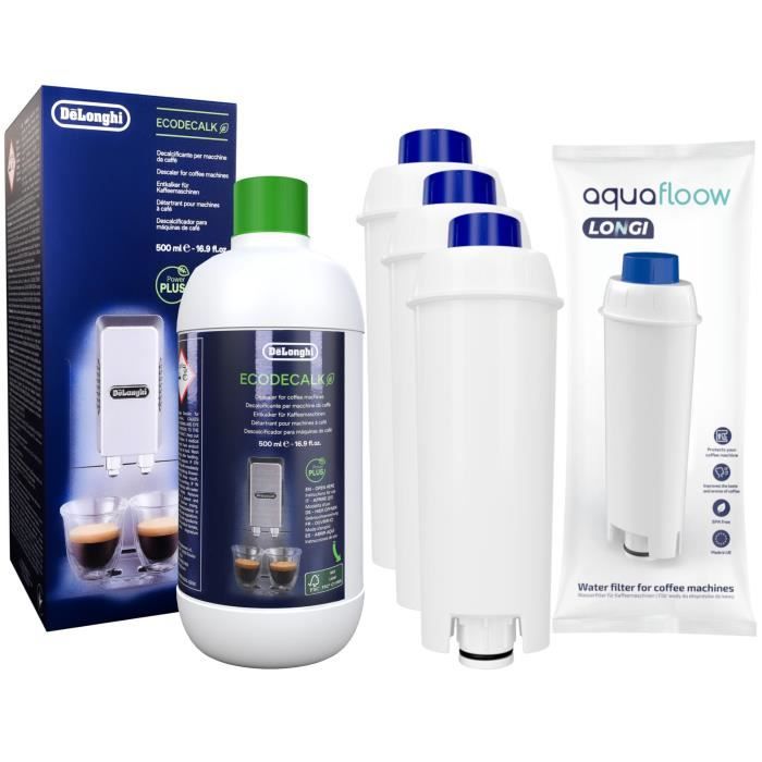Détartrant DeLonghi 500ml et 3 Filtres AquaFloow Longi pour cafetiere Delonghi Magnifica ECAM ESAM ETAM BCO EC