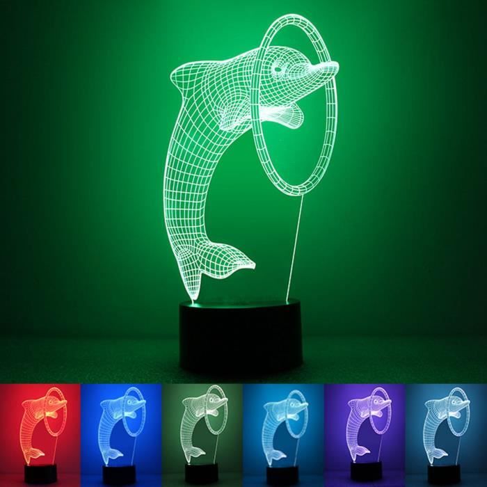 7 couleurs dauphins 3D tactile led