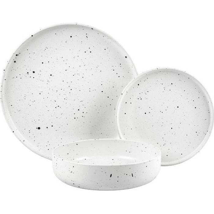 Service vaisselle SIA en grès GRANITO - 18 pièces - Blanc mat tacheté