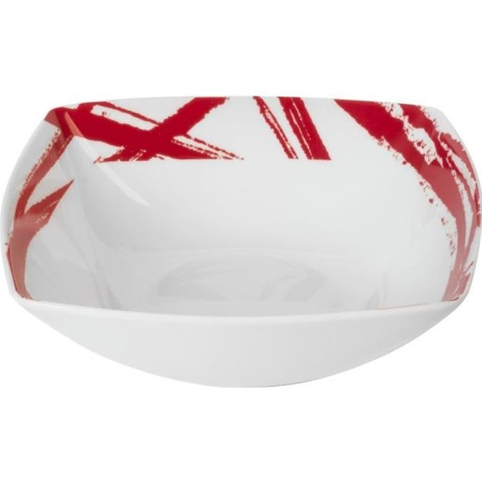 TABLE PASSION - ASSIETTE CREUSE CARREE ROUGE 18 CM PORCELAINE DECOR EXPRESSION ( LOT DE 6 )