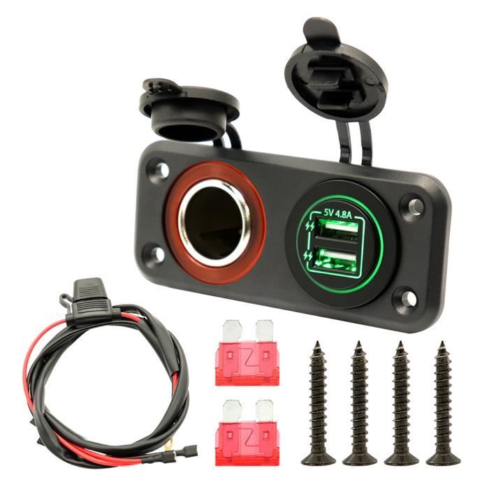 Double Prise de Chargeur USB Charge Rapide 12V Adaptateur D'allume-cigare Marin pour Camion de Moto de Bateau 12V / 24V, Lumières
