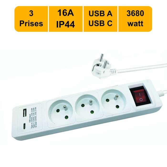 7 En 1 Multiprise Usb 3 Prises Avec 4 Ports Usb Chargeur De Voyage(5V