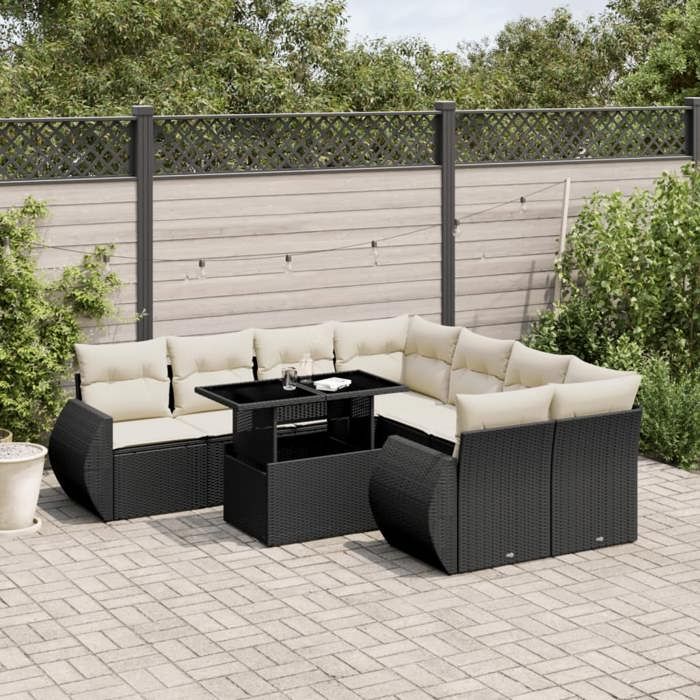 vidaXL Salon de Jardin avec Coussins 9 pcs Canapés de Terrasse Ensemble de Meubles de Patio Mobilier dExtérieur 3271681 - vue 2