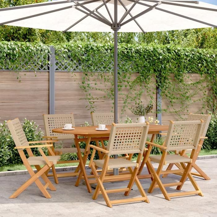 vidaXL Chaises de jardin pliantes acacia et rotin Lot de 6 - vue 2