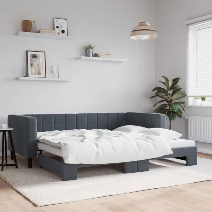 vidaXL Lit de jour avec gigogne sans matelas gris foncé 90x200 cm 3196692