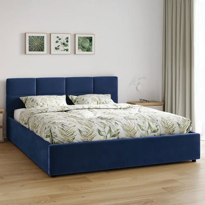 Lit coffre Mika 160×200 cm bleu tissu HLR-64 avec sommier inclus et coffre de rangement pratique Lit coffre Mika 160×200 cm bleu tissu HLR-64 avec sommier inclus et coffre de rangement pratique