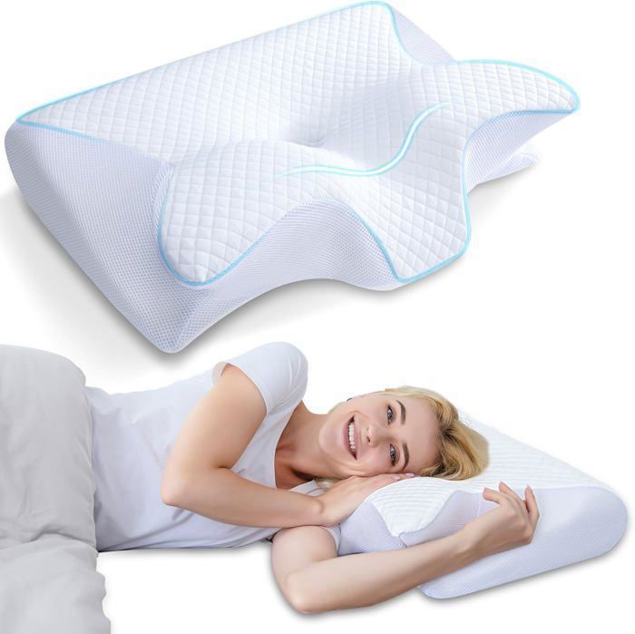 Oreiller Ergonomique Mémoire De Forme - 70 X 40 X 8 Cm - Pour Dormeurs Dos, Côté, Ventre - Soutien Cervical