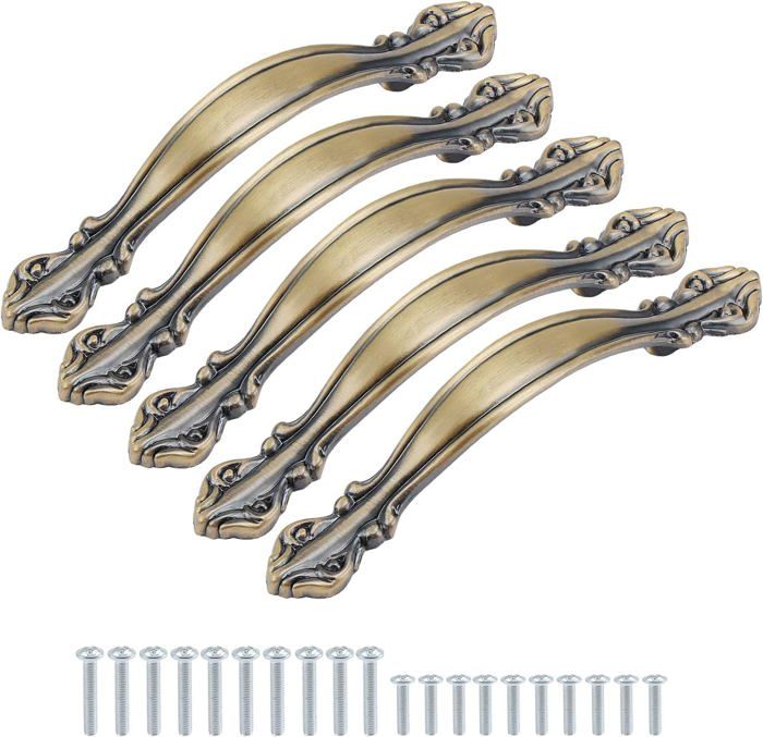 Poignées de meuble vintage poignées darche antiques poignées de porte de meuble bronze vert lot de 5（64mm）