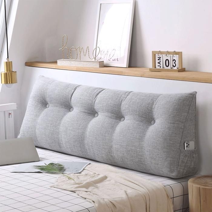 YIPEEMA. Coussin de tête de lit en coton et lin coussin de haute qualité 160*20*50cm gris clair.