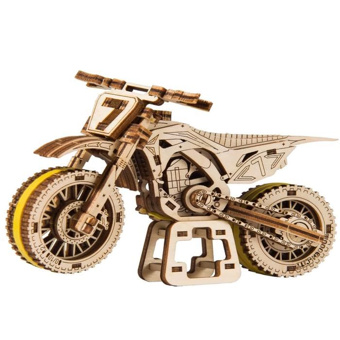 Maquette en bois - WOODEN CITY - MotoCross - 88 pièces - Roues caoutchoutées - À assembler sans colle