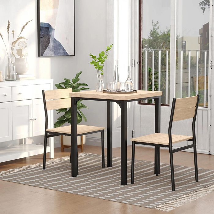 Ensemble table et chaises Table à manger 3 pièces pour 2 personnes avec chaises encastrables Chêne clair Ensemble table et chaises Table à manger 3 pièces pour 2 personnes avec chaises encastrables Chêne clair