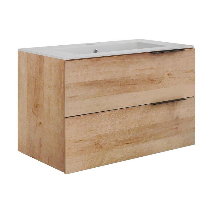 Meuble de salle de bain suspendu avec vasque à encastrer - Naturel clair - 80 cm - NISAYA