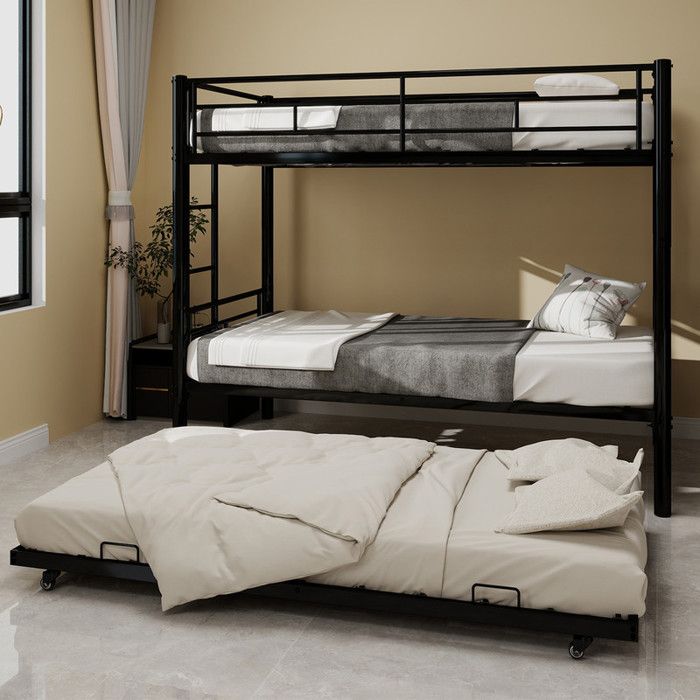 Lit superposé 2 places 90x190cm lit mezzanine enfant avec lit gigogne et garde-corps lit simple avec sommier à lattesmétalnoir