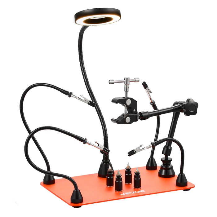 Troisième Main Soudure à 4 Bras-VEVOR-Station Aide de Soudage Magnétique-avec Lampe Loupe LED 3X-4 Piliers de Circuit Imprimé Troisième Main Soudure à 4 Bras-VEVOR-Station Aide de Soudage Magnétique-avec Lampe Loupe LED 3X-4 Piliers de Circuit Imprimé