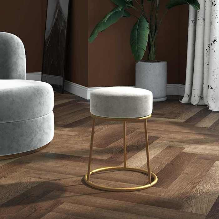 SOLDES dAutomneTabouret - Petit Fauteuil Salon pour chambre - rond Gris clair Velours - 30x38cm 857