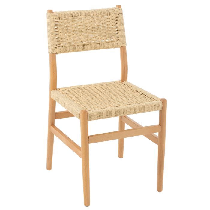 Chaise salle à manger en bois de hêtre et corde Naturel 50x46x87 cm Chaise salle à manger en bois de hêtre et corde Naturel 50x46x87 cm