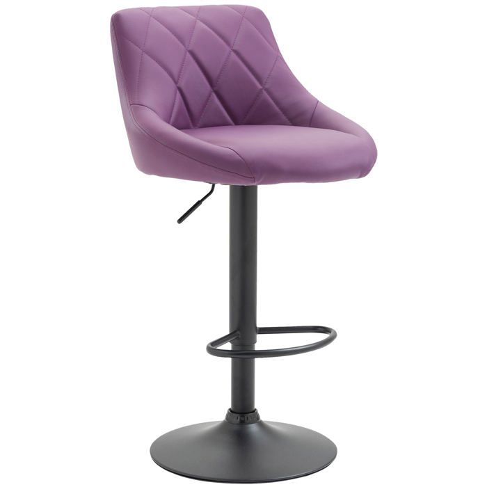 Tabouret de bar x1 pivotant hauteur reglable en similicuir violet surpiqûres decoratives cadre en metal noir 10_0005898