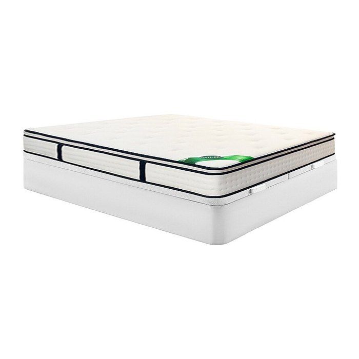 Ensemble 180 x 200 cm sommier coffre blanc + matelas ressorts ensachés 7 zones surmatelas intégré et coutil bambou ép.26cm - MIREZA