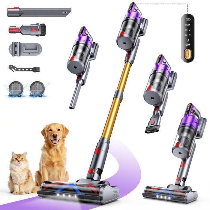 Aspirateur Balai Sans Fil-Tdyon – Auto portant 75 min- 600 W-70 kPa-Écran LED-Batterie amovible Filtre HEPA 11