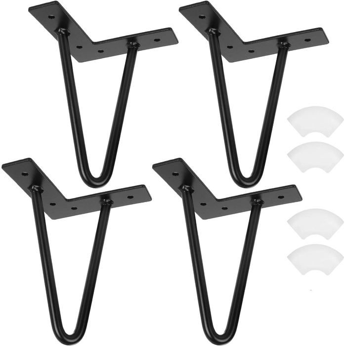 Ensemble de 4 pieds de table basse industriels en forme dépingle à cheveux 20 cm en fer forgé noir