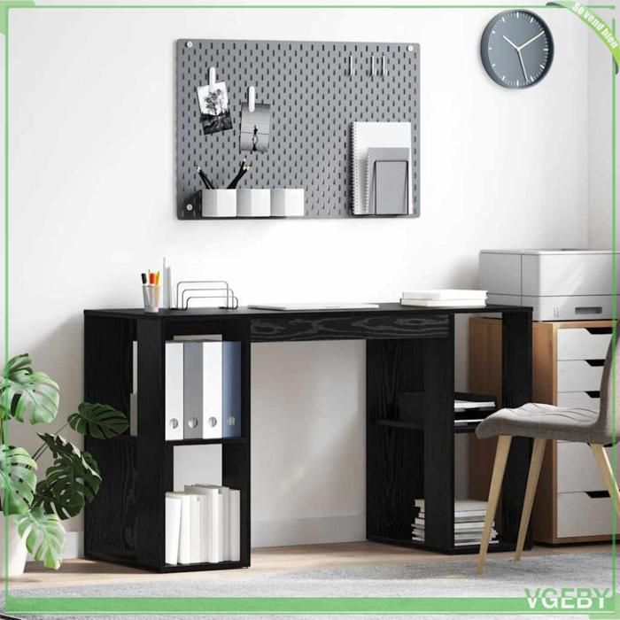 Bureau - ABI - Chêne noir - 130 x 505 x 75 cm - Bois dingénierie - 2 étagères