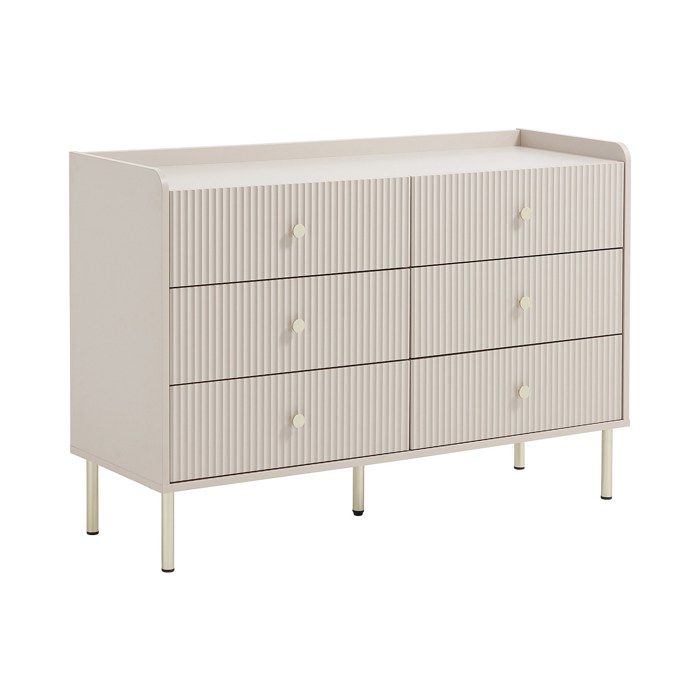 Commode 6 tiroirs – Beige et doré - LUNAOR Commode 6 tiroirs – Beige et doré - LUNAOR
