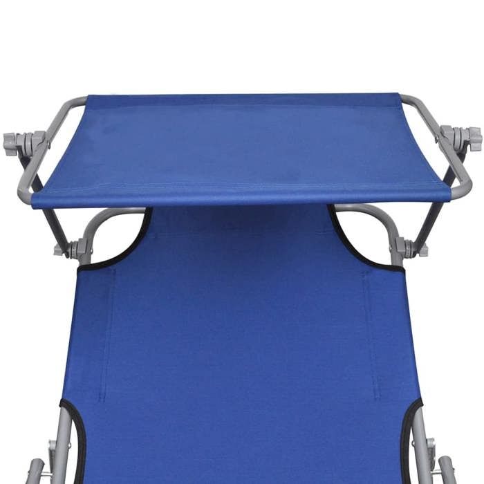 Sale 2026 Chaise longue pliable - BURKE - Transat 1 PLACE - avec auvent acier et tissu bleu Cc563