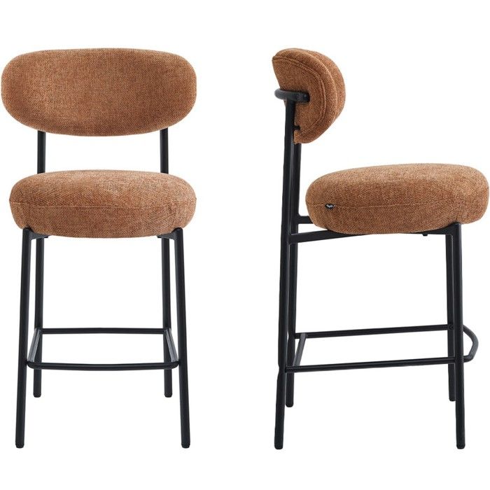 Lot de 2 tabourets de bar en tissu chenille terracotta - Orla Lot de 2 tabourets de bar en tissu chenille terracotta - Orla