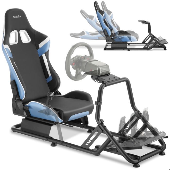 Fauteuil gaming - TECTAKE - Siège baquet PLAY compatible consoles inclinable 180° maximum 120kg - noir/azur