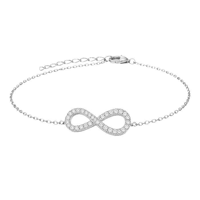 Bracelet Femme Argent 925 Rhodié INFINI et Oxydes Zirconium Ajustable 165-195cm Bijou Poinçonné Symbole Éternité Luxe Chic Cadeau