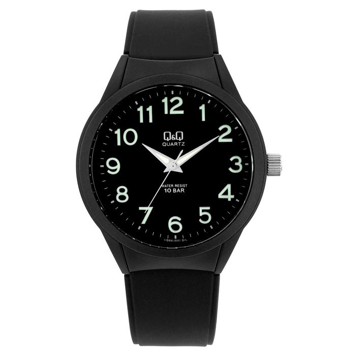 Montre - Q&Q - Q&Q Homme Noir - Boîtier 43 mm - Étanchéité 10 ATM - Bracelet résine 18 mm