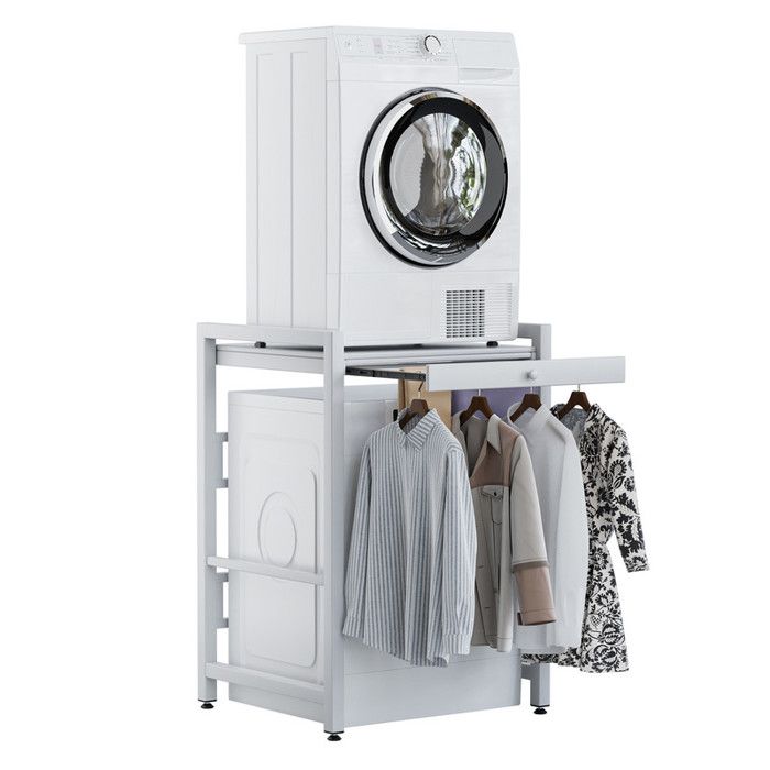 Étagère lave-linge sèche-linge – FIANAO – Support buanderie 105 cm – Charge 200 kg – Acier carbone – Barre coulissante - BLANC - Fianao
