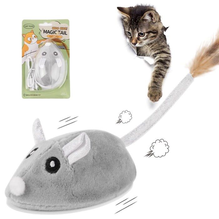 Jouet Interactif pour Chat Souri Jouet à Plumes Automatique Rechargeable USB pour Chat dIntérieur Cuneary