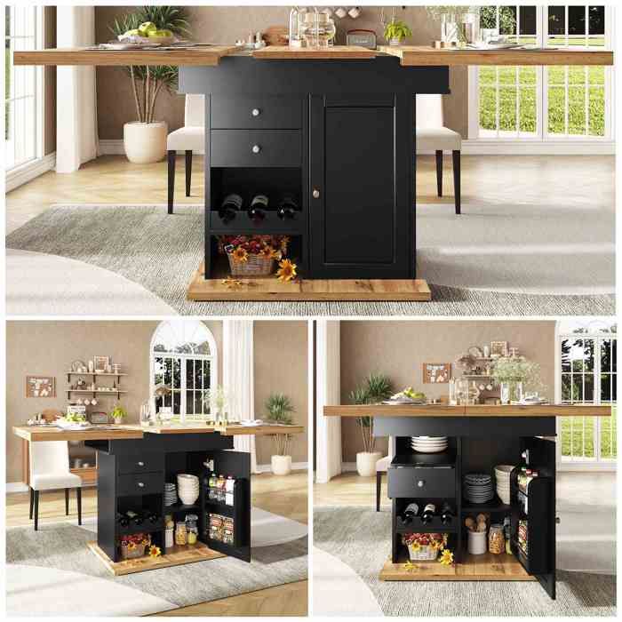 Table à manger Extensible 110-140×80cmTable en MDF avec Tiroir & étagère à snacks & vinsRabattable 4-6 personnesNoir